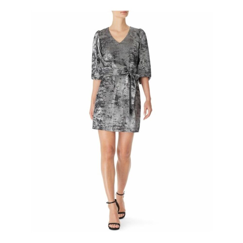 BAR III DRESSES Womens Gray 3/4 Sleeve V Neck Mini Evening Shift Dress S